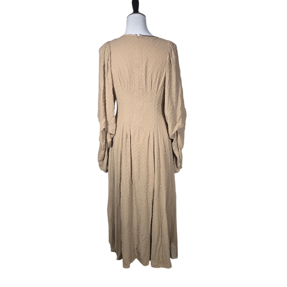 AZUL by Moussy* 2 Long Puff Sleeve V-Neck Maxi Dress Textured Dotted Fabric AsIs - Picture 5 of 9